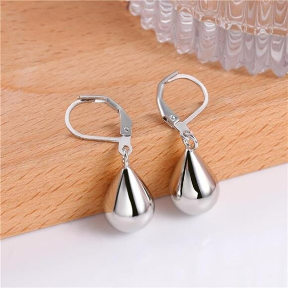 Sterling Silver Teardrop Dangle Earrings Leverback Hypoallergenic Jewelry - Picture 6 of 7